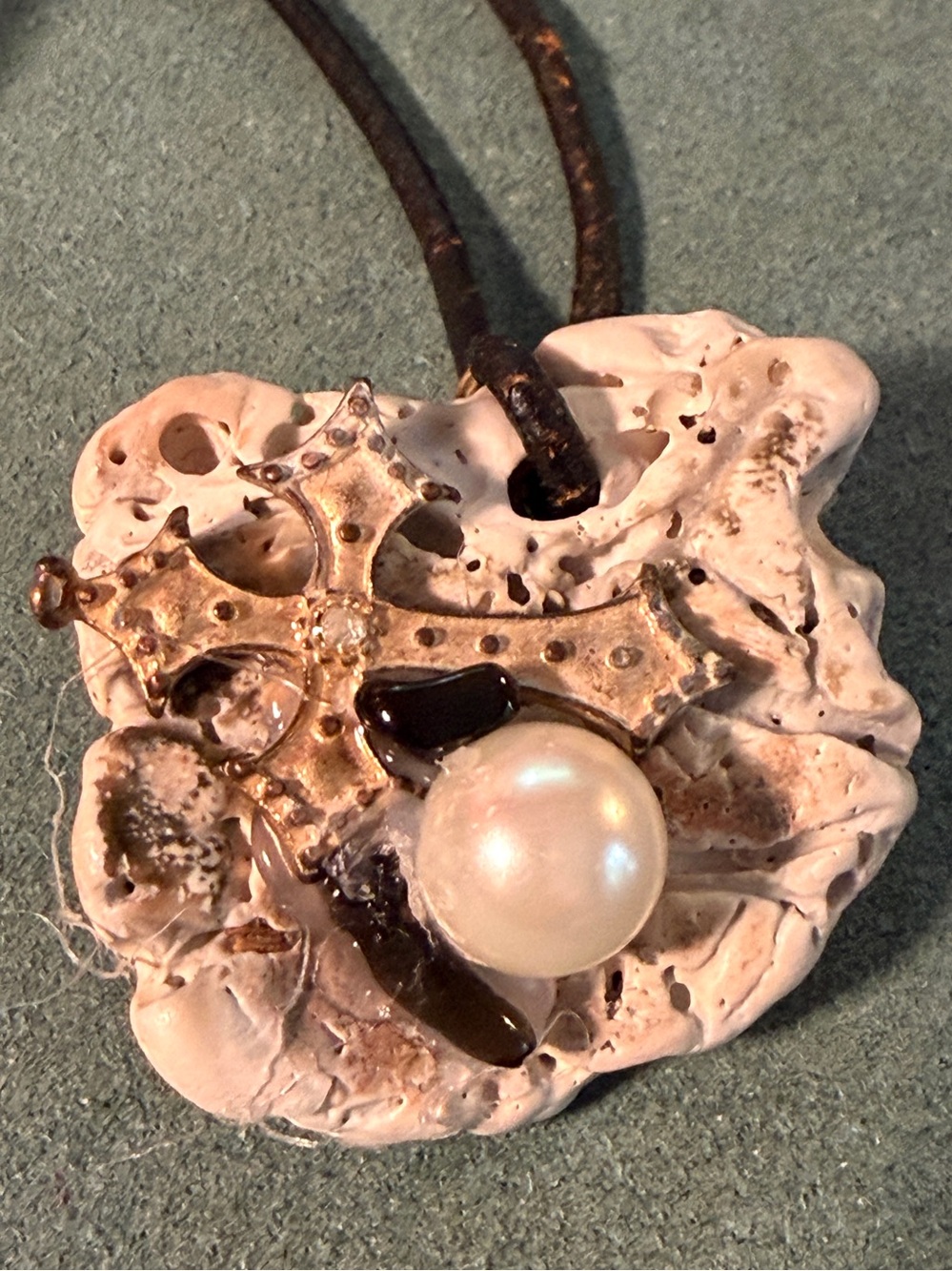 Pearl Cross Pendant Necklace in Ivory and Gold-Tone